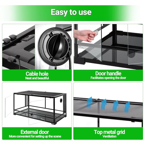 50 Gallon Reptile Glass Tank Terrarium 2 in 1 Side Meshes and Side Glasses Double Hinge Door with Screen Ventilation Tempered Glass 36" x 18" x 17.75" (36" x 18" x 17.75" (50 Gallon))