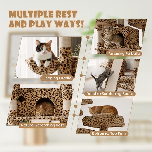 81 Inches Extra Large Cat Tree for Indoor Adult Cats (81in / Leopard Print)