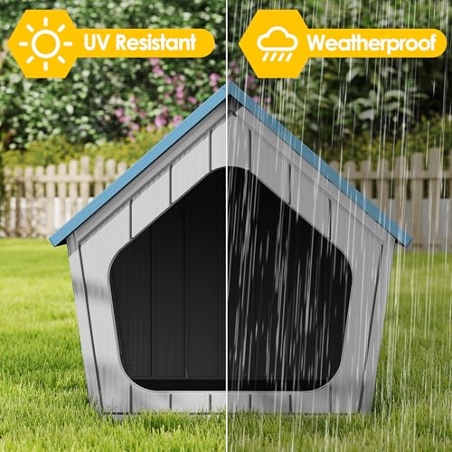 Small Dog House Outdoor Indoor (Blue / 23.43" L × 22.44" W × 22.24" H)