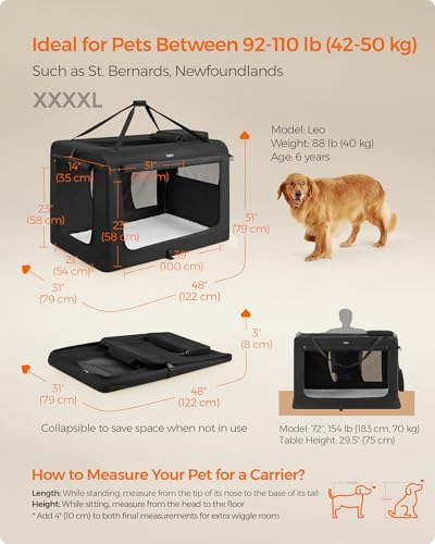 Collapsible Soft Dog Crate (XXXXL（48"L x 31"W x 31"H） / Black)