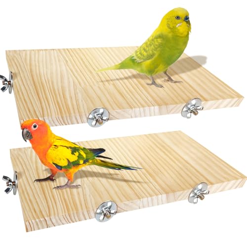 2PCS 13.8x7.9 inches Large Bird Perch Stand Wooden Parakeet Stand Platform Parrot Cage Accessories Rectangle Corner Stand Perch Shelf for Budgie Cockatiel Conure Macaw African Grey Chinchilla (2 PCS)