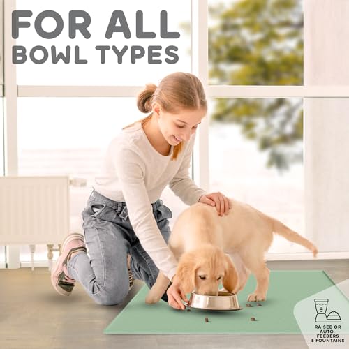 Dog Food Mat 24x15 Raised Edges Dogs Mat for Food and Water Prevent Spill (24"L x 15"W / Pistachio)