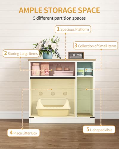 Cat Litter Box Enclosure (Rustic Brown and White / 31.5"L × 18.9"W × 29.5"H)