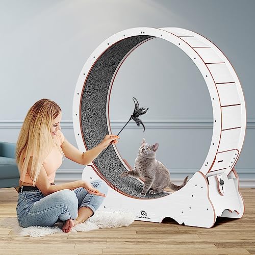 Cat Wheel 53" XXL Large Exercise Running Wheels with Detachable Carpet for Indoor Cats (White / XXL)