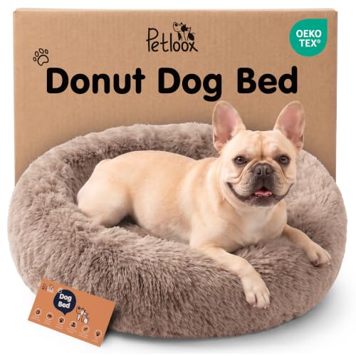 Calming Donut Dog Bed for Small Dogs (Camel / Medium (30"L x 30"W x 9"Th))