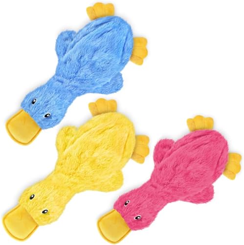 Interactive Squeaky Dog Toy (Crinkle Duck (Yellow, Blue, Pink) / Large)