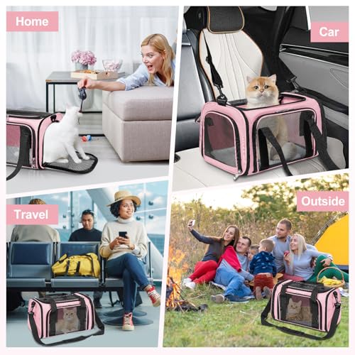 Cat Dog Carrier Up to 15 Lbs TSA Airline Approved Pet Carrier for Small Medium Cats Puppies Dog Carriers for Small Dogs Collapsible Soft Sided Cat Travel Carrier (15.8"L x 10.2"W x 10.2"H / Pink)