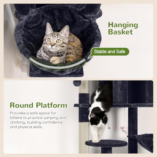 Cat Tree Tower for Multiple Adult Cats (82 inch / Dark Grey)