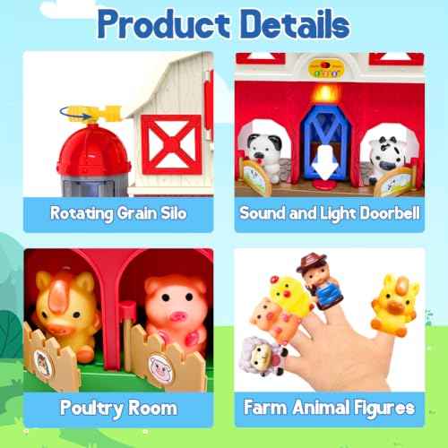 Musical Farm Animals Barn Toy with Finger Puppets for Toddlers 1 (Barn Animals Playset)