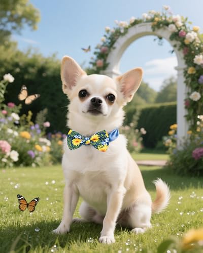 10 Pack Floral Dog Bowties for Small Dogs Sliding on Collar (S/M)