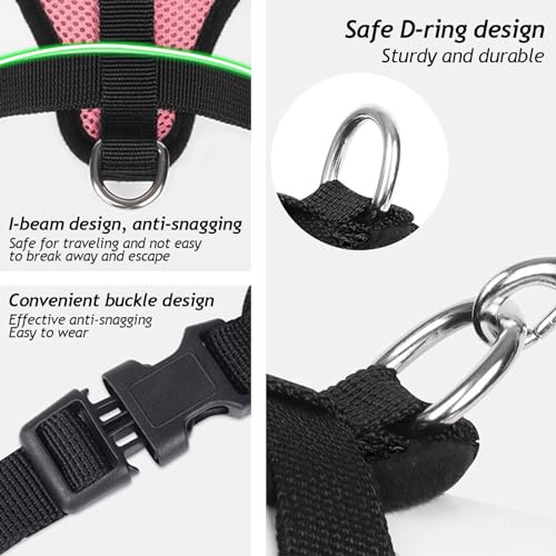 Pink Cat Harness and Leash Set (pink / S：(Neck:9.44" chest:11.02"-14.96"))