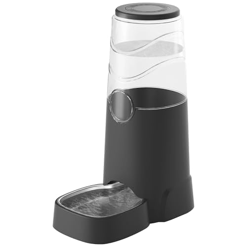 8L Automatic Dog Water Dispenser with Stainless Steel Feeder Bowl (Black)