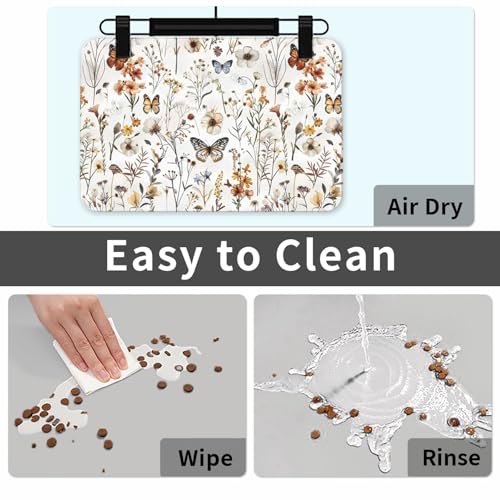 Wildflower Butterfly Dog Food Mat Waterproof Pet Cat Placemat (Wildflower Butterfly / 17.7"L x 17.7"W)