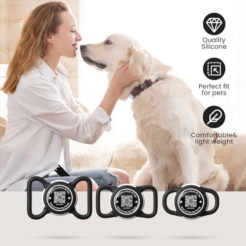 Waterproof AirTag Dog Collar Holder for Apple Tracker QR Code Case Black (Black-M)