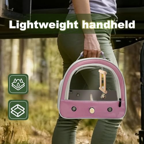 Portable Parrot Travel Cage Carrier with Small Swing Toy&Cage Colorful Toys Set Small Bird Parakeet Bag with Standing Perch Bird Carry Transport Bag (Pink / Carrier/mirror)