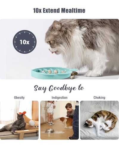 Slow Feeder Cat Bowl Silicone Pet Puzzle Feeder for Slow Eating (Cyan / 1.2 Cups)