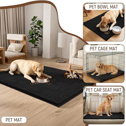 Absorbent Dog Door Mat for Muddy Paws (48"L x 36"W x 1" Th / Black)