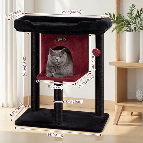 Cat Tree Tower Scratching Post for Indoor Large Adult Cats with Perch Bed (Black / 28 Inches)