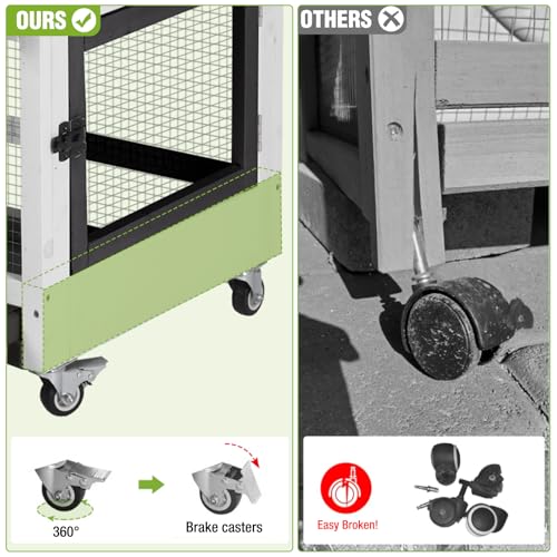 Rabbit Hutch Indoor Rabbit Cage with Wheels Outdoor Bunny House 2 Story Guinea Pig Cage with Leakproof Tarp Roof (Whiet)