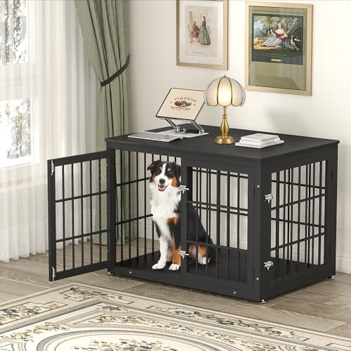 42" Heavy Duty Dog Crate Furniture for Large and Medium Dogs (Black / 42.1"L x 29.9"W x 30.4"H)