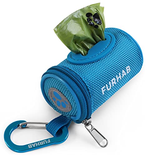 Dog Poop Bag Holder for Leash with Carabiner Clip Soft Fabric (Sky Blue)