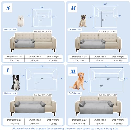 Cooling Dog Bed Mat with Bolster Pillow Washable Dog Couch Cover Breathable Summer Pet Couch Bed Protector Indoor (Cooling Grey / 45.0"L x 37.0"W x 6.0"Th)