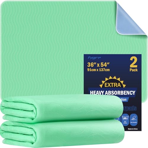2 Pack 36” x 54” Extra Heavy Absorbency Washable Underpads Bed Pads (2 Pack - 36" x 54")