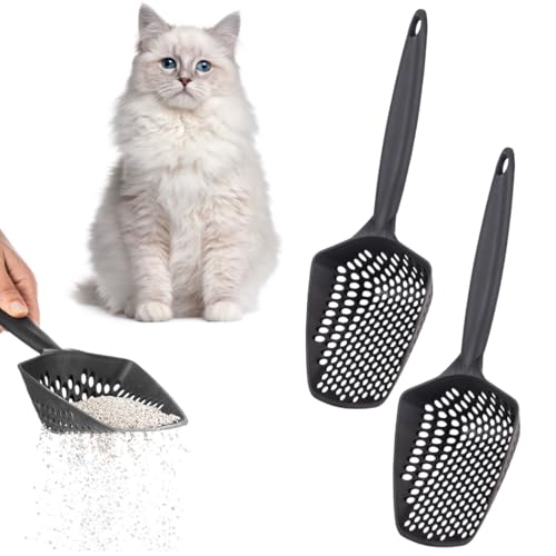 Set of 2 Cat Litter Scoop with Small Holes for Fine Litter (Set of 2 / Black)