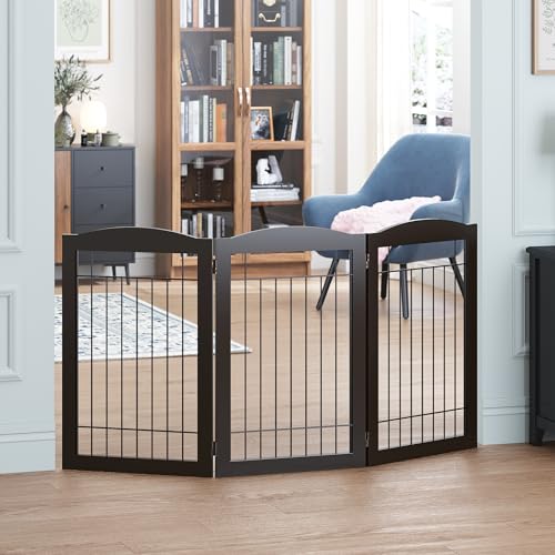 Freestanding Wire Pet Gate for Dogs (Espresso / 【3 Panels】60"W x 30"H)