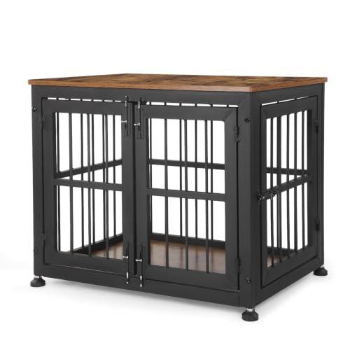 32 Inch Heavy Duty Dog Crate Furniture for Medium and Small Dogs (Black + Rustic Brown / 32.7"L x 23.2"W x 26.6"H)