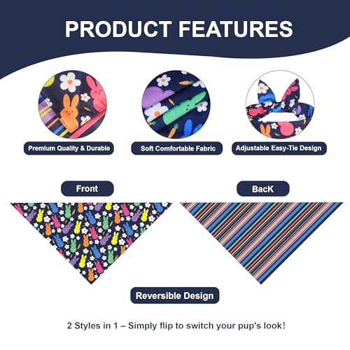 Easter Dog Bandana for Medium Large Dogs (Easter - Navy blue / Large)