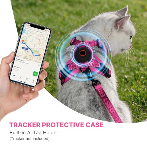 Cat Harness Leash Set with AirTag Holder (Pink for Airtag / L)