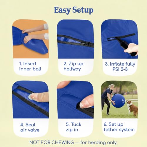 22" Herding Ball for Dogs Tetherball Set Outside (Ocean - 22" Tether Ball / Tether)