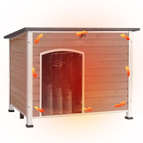 Dog House Outdoor & Indoor Wooden Dog Kennel for Winter with Raised Feet Weatherproof for Small & Medium & Large Dogs (43.3"Light Brown)