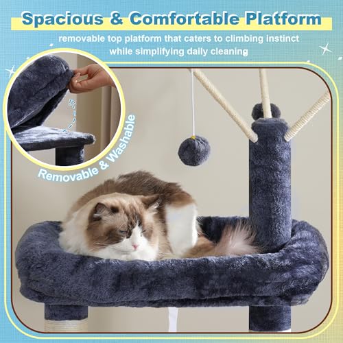 Cat Tree Tower with 3 Condos (74.8 inches / Smoky Gray)