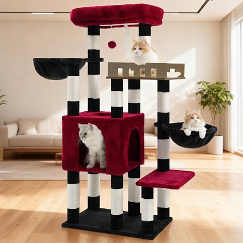 Sturdy Cat Tree Tower for Large Cats (52 inches / Black and red)