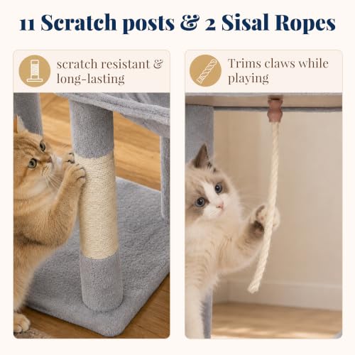 Cat Tree Tower with Stable Extended Base (Light Gray / 71.9 Inches)