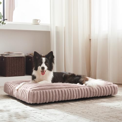XL Dog Bed Flat Pet Beds with Removable Washable Cover (Pink / XL(42"x27"x4"))