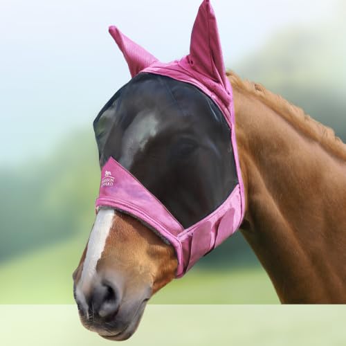 CareMaster Pro Luminous Horse Fly Mask Large Eye Space Standard with Ears UV Protection for Horse Light Pink S Pony (Light Pink / Small (Yearling))