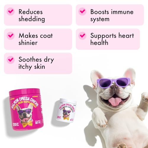 Omega 3 Alaskan Salmon Oil Treats for Dogs 30 Fish Oil Chew Supplement Skin and Coat Allergy and Itch Relief Hip & Joint Health Brain Shedding Hot Spots Treatment Omega 3 6 9 EPA & DHA Fatty Acids (Omega / 30)