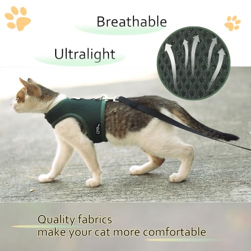 Cat Harness and Leash Set for Walking Escape Proof (Green / L 8-12 lbs)