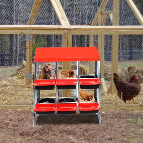 Chicken Nesting Box (Red- 6 compartment with legs)