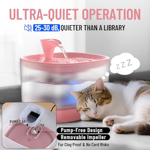 85oz 2.5L Cat Water Fountain with Detachable Tank for Cats (Red)