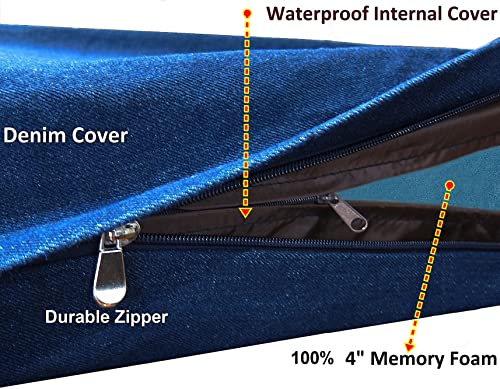 Large Orthopedic Memory Foam Dog Bed for Medium to Large Dogs with Durable Waterproof Internal Case (41.0"L x 27.0"W x 4.0"Th / Navy Blue)