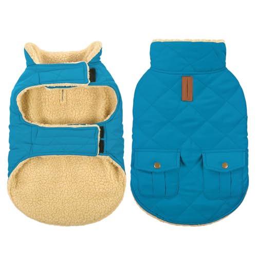 Waterproof Dog Winter Coat Warm Puffer Jacket Plush Lining Vest (X-Large / Blue)
