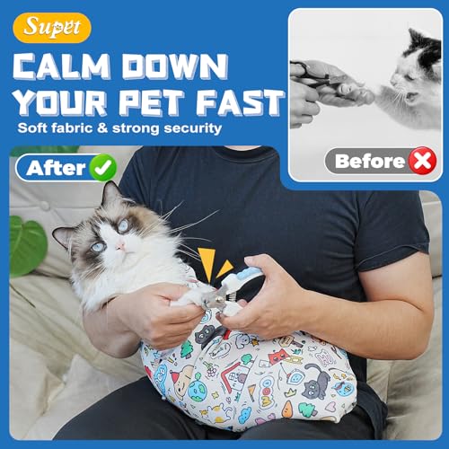 Cat Grooming Wrap for Nail Trimming (XL-31.5in ( Weight:＜ 25lbs ) / Cartoon)