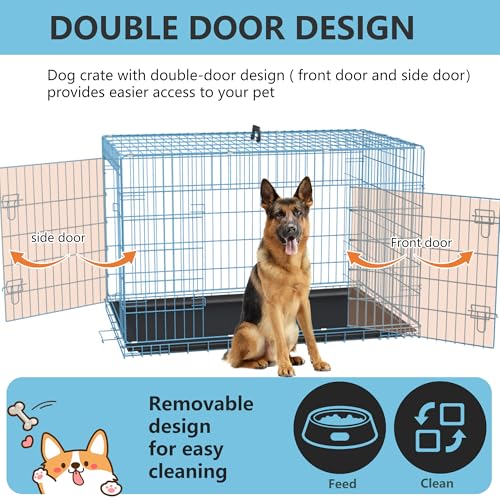 48" Foldable Metal Dog Crate (Blue)