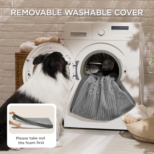 ComfyFleece Large Dog Bed for Crate with Washable Cover (35x22x2.8 / Charcoal Grey)