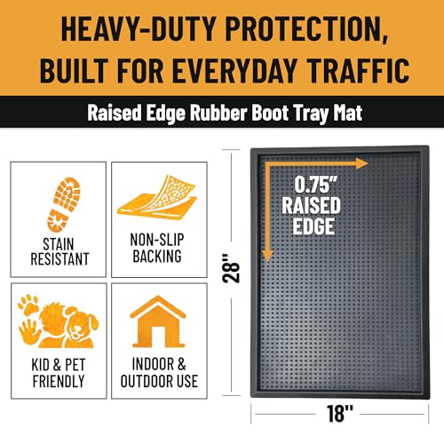 Waterproof Boot Tray Rubber Shoe Mat with Raised Edges (Black - Raised Dot / 1'6" x 2'4" (Boot Tray))