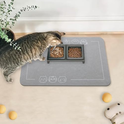 Cat Pet Food Mat (Gray / 18.1"L x 11.8"W)